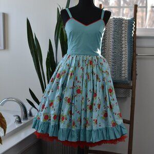 1950's Pinup Circle Dress with Reversible Bolero In Floral & Cherry Print